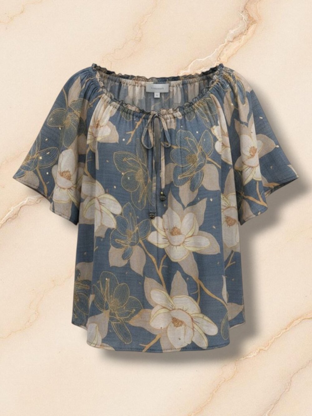Alex‎ & Parker Navy Water Lily Drawstring Blouse 1XL